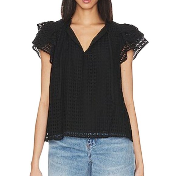 1. State White Eyelet Flutter Sleeve Blouse Tie Neckline Size M - Picture 5 of 7